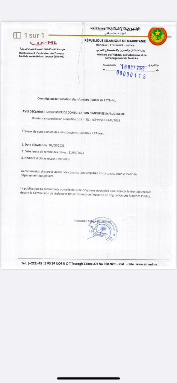 Avie déclarant infructueux